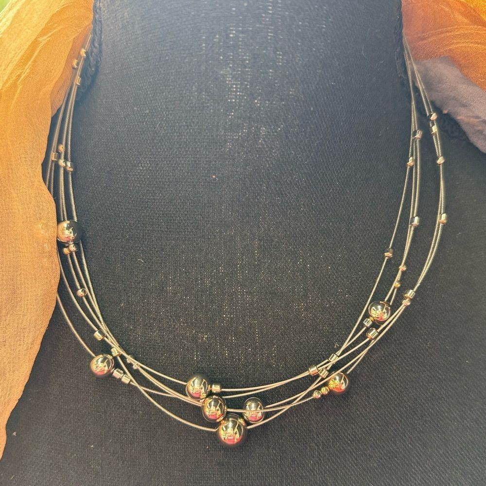 Lia Sophia  Gold & Silver Beaded 5 Strand‎ Necklace